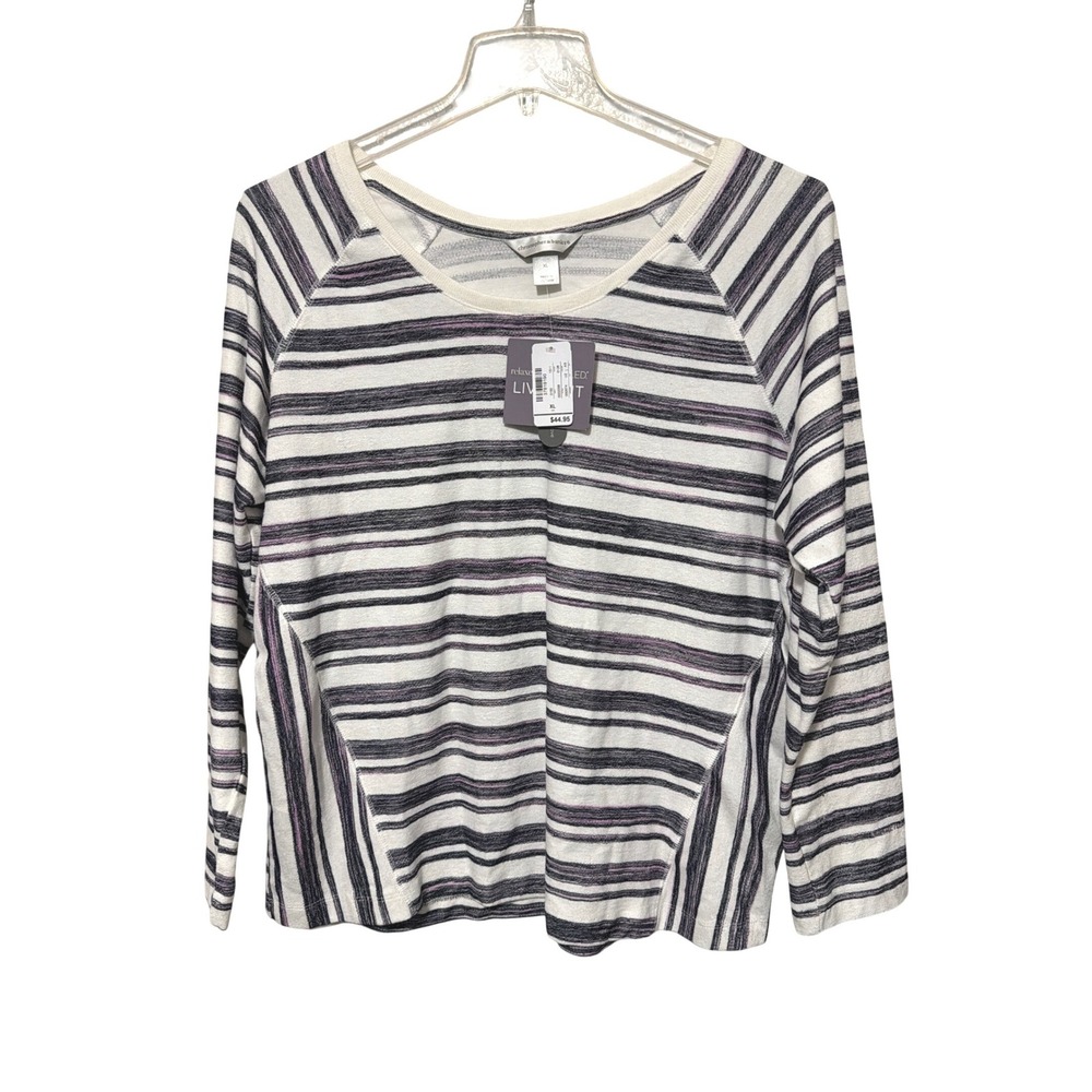 Christopher & Banks Relaxed Restyled Striped Long Sleeve Top XL White Purple NWT